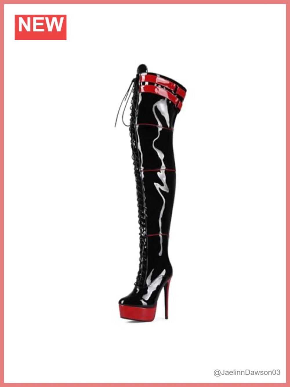 Stiletto Platform Over the Knee Boots, Patent Leather Lace Up Thigh High,